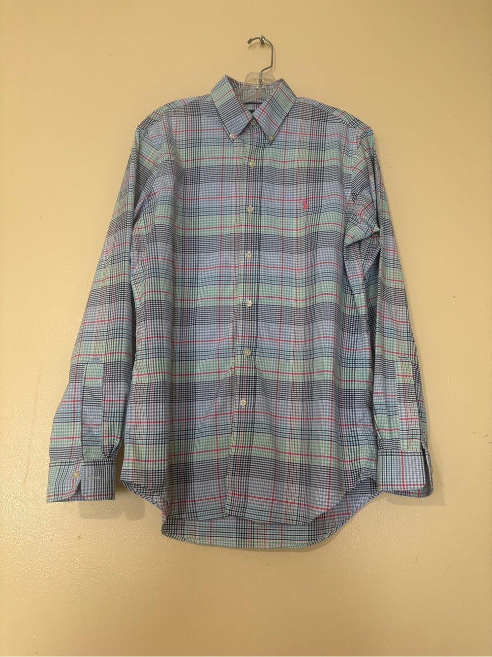 Ralph Lauren Plaid Button-Up Shirt - Light Blue, Mint & Pink